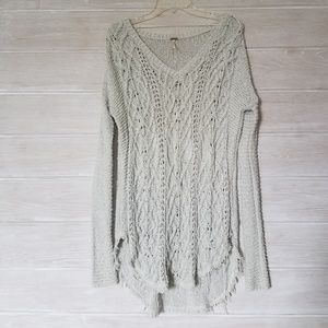 Free People Cable Knit Sweater Raw Edge Oversized